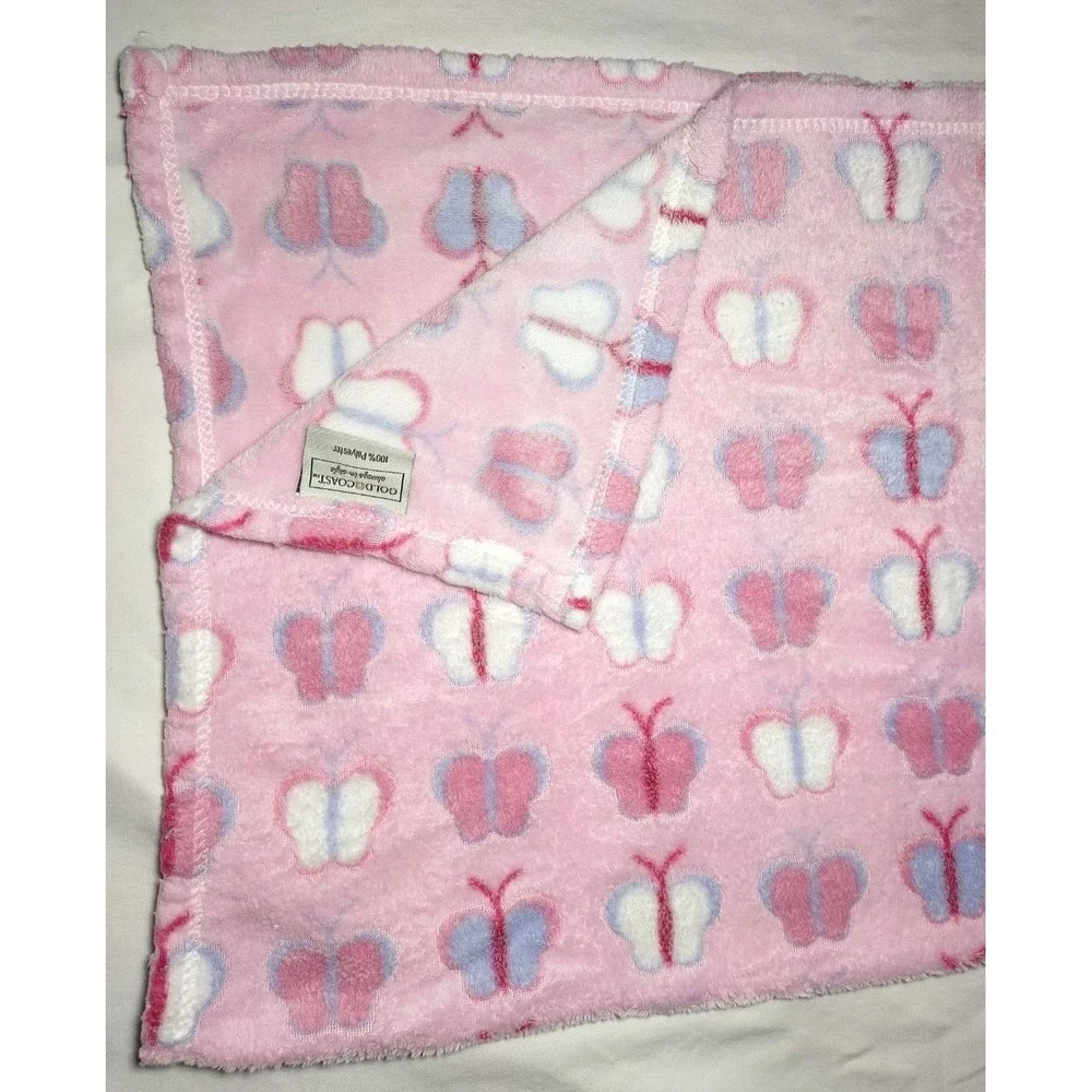 Gold Coast Pink Butterfly Baby Girl Blanket Purple White Lovey Security Soft
